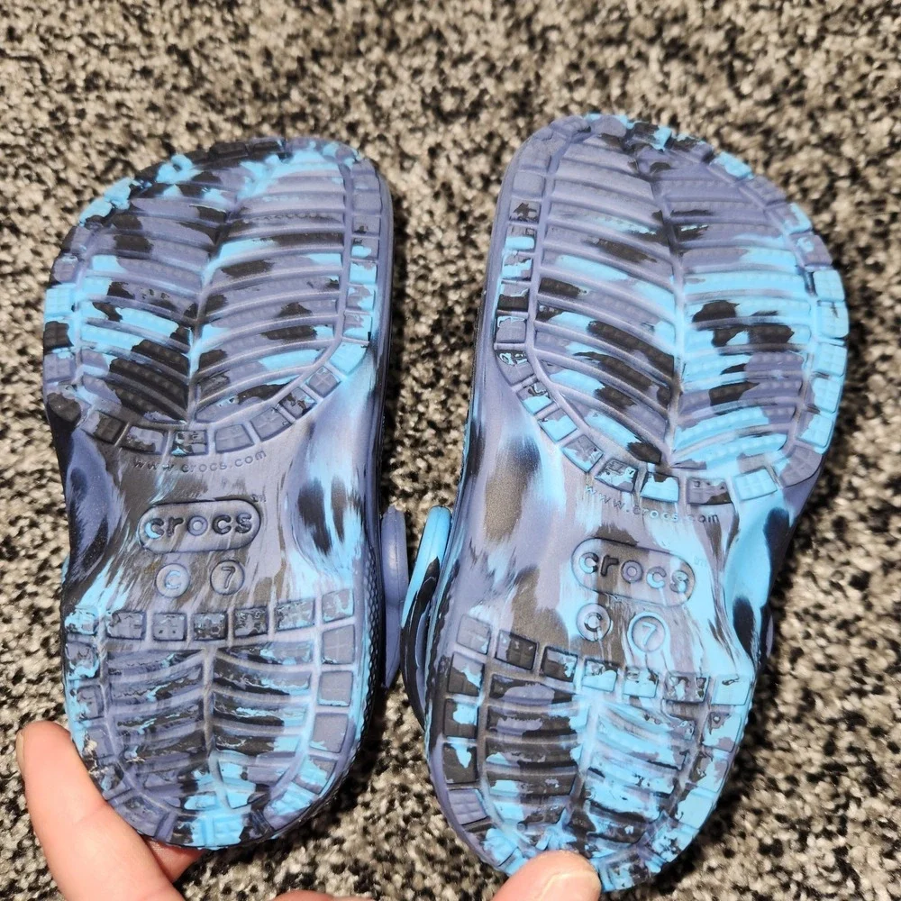 Crocs Unisex Children Blue Black Tye Dye Marbled Iconic SZ C 7 Slip On Comfort